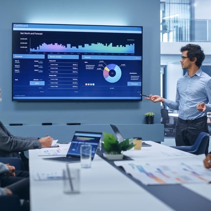 Businessman-presenting-data-dashboard-in-meeting